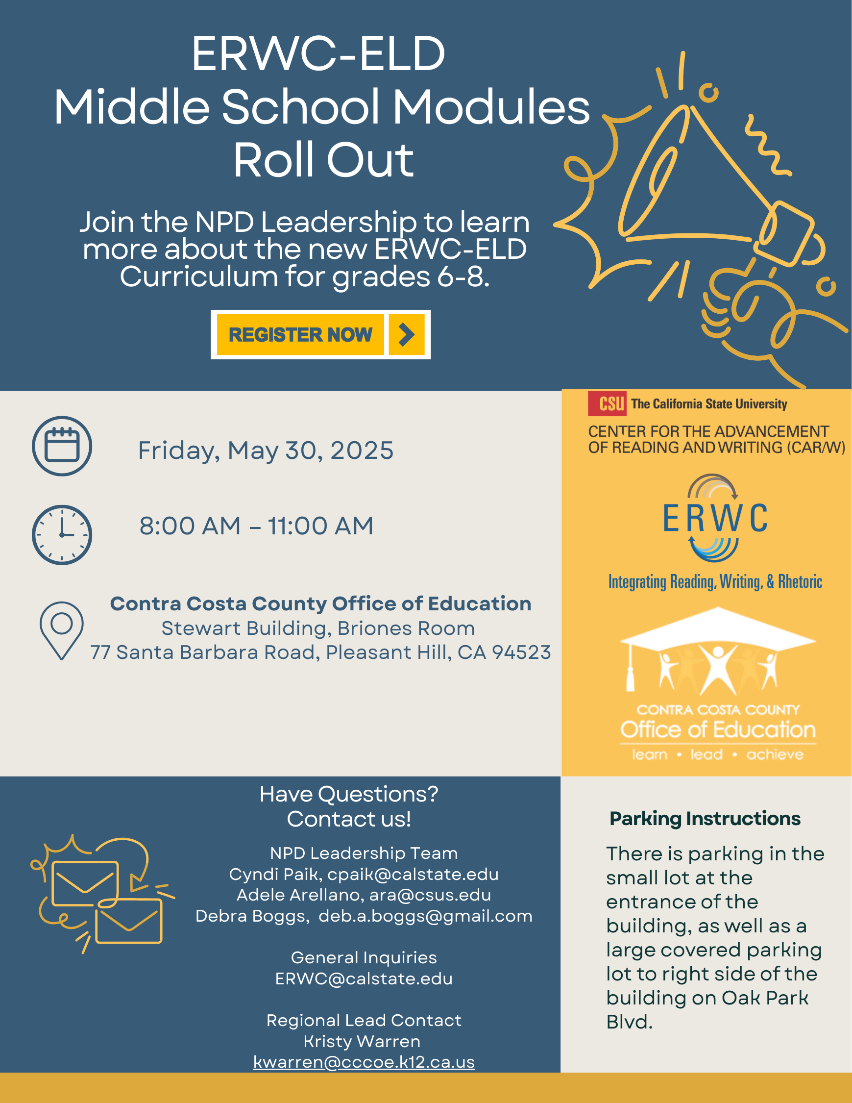 Contra Costa-ERWC ELD Middle School Modules Roll Out Flyer
