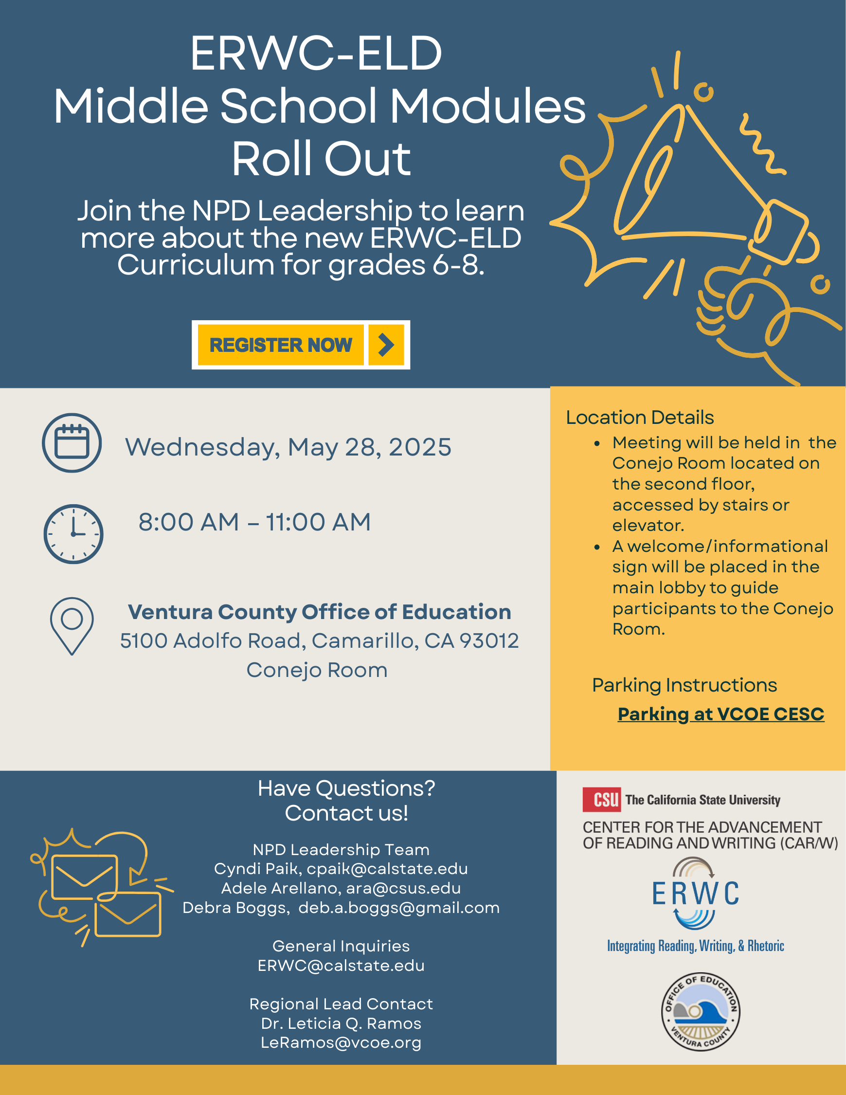 Ventura-ERWC ELD Middle School Modules Roll Out Flyer