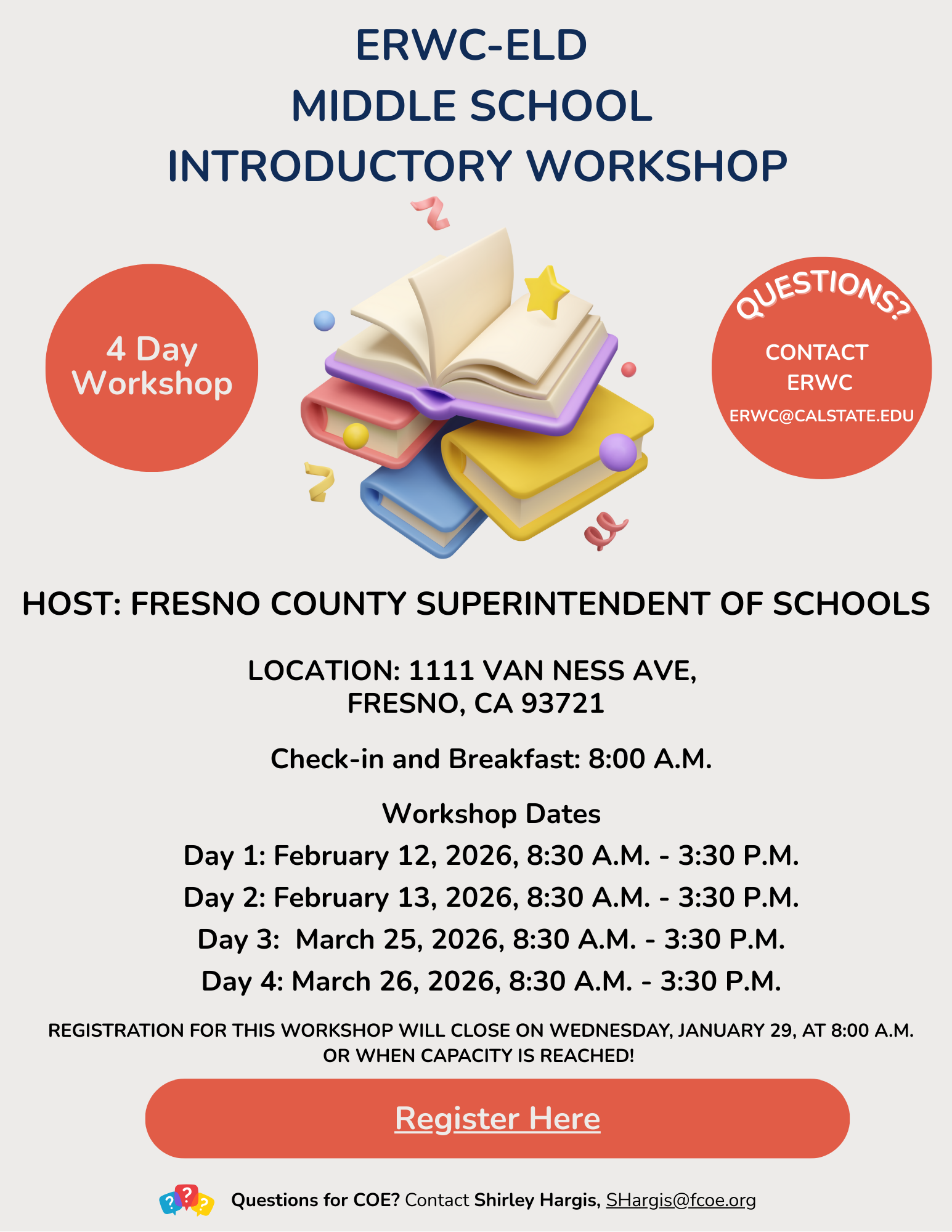 Flyer for Fresno CSS Middle School Workshop