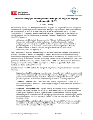 Essential Pedagogies for Integrated and Designated English Language Development in ERWC