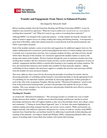 Transfer and Engagement: From Theory to Enhanced Practice
